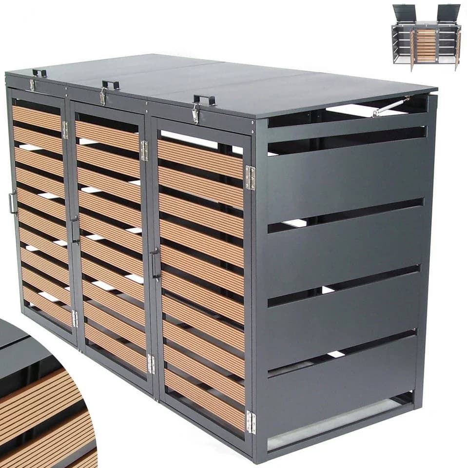 Apex Mülltonnenbox 3-fach 240L WPC Holzoptik Anthrazit - Bild 2
