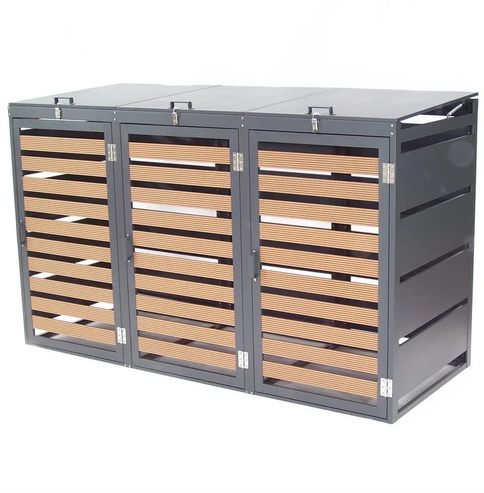 Apex Mülltonnenbox 3-fach 240L WPC Holzoptik Anthrazit - Bild 3
