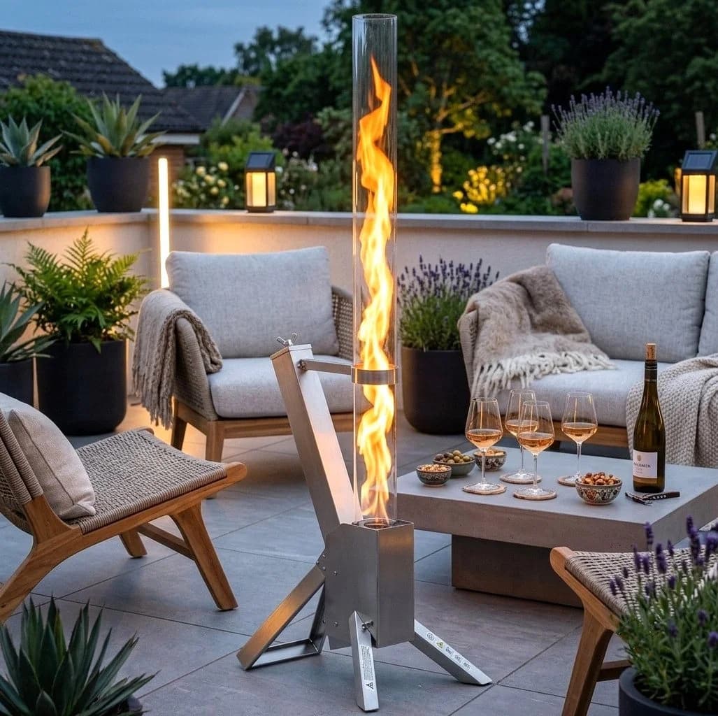 Apex Heizstrahler Pellet Feuersäule Edelstahl