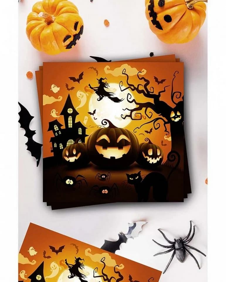 Horror-Shop Papierserviette Happy Halloween 12 St. Orange/Schwarz