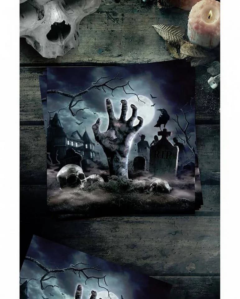 Horror-Shop Papierserviette Zombie Friedhof Grau/Schwarz/Weiß