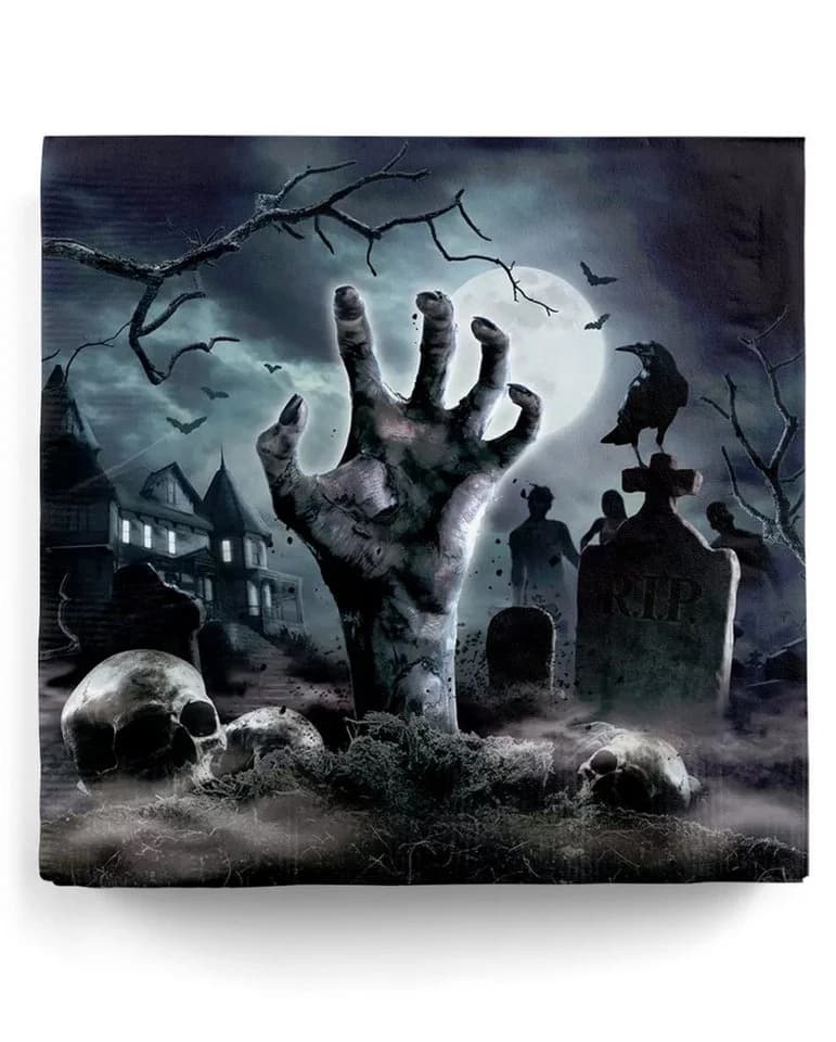 Horror-Shop Papierserviette Zombie Friedhof Grau/Schwarz/Weiß - Bild 2