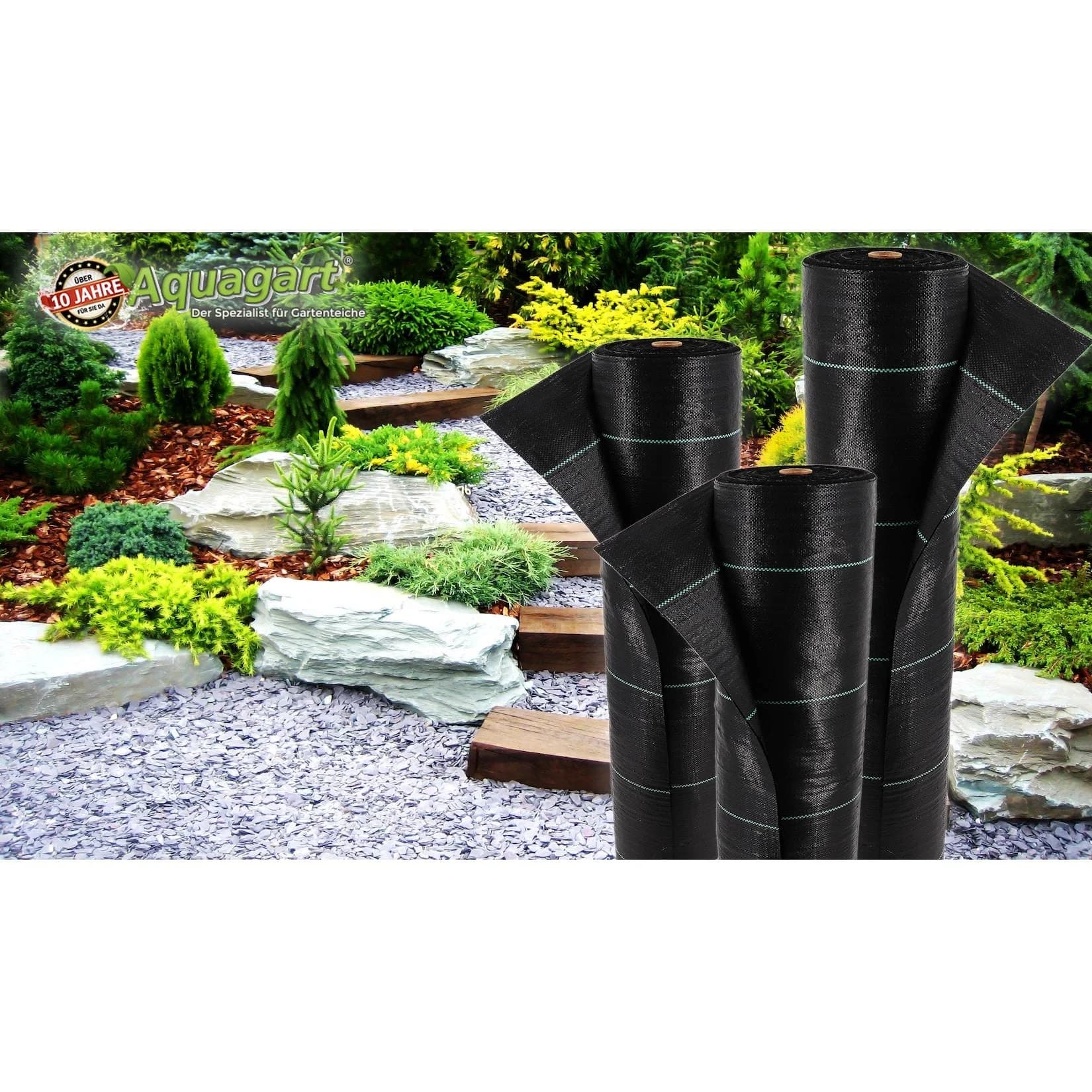 Aquagart 60m² Bodengewebe Unkrautfolie Schwarz 100g