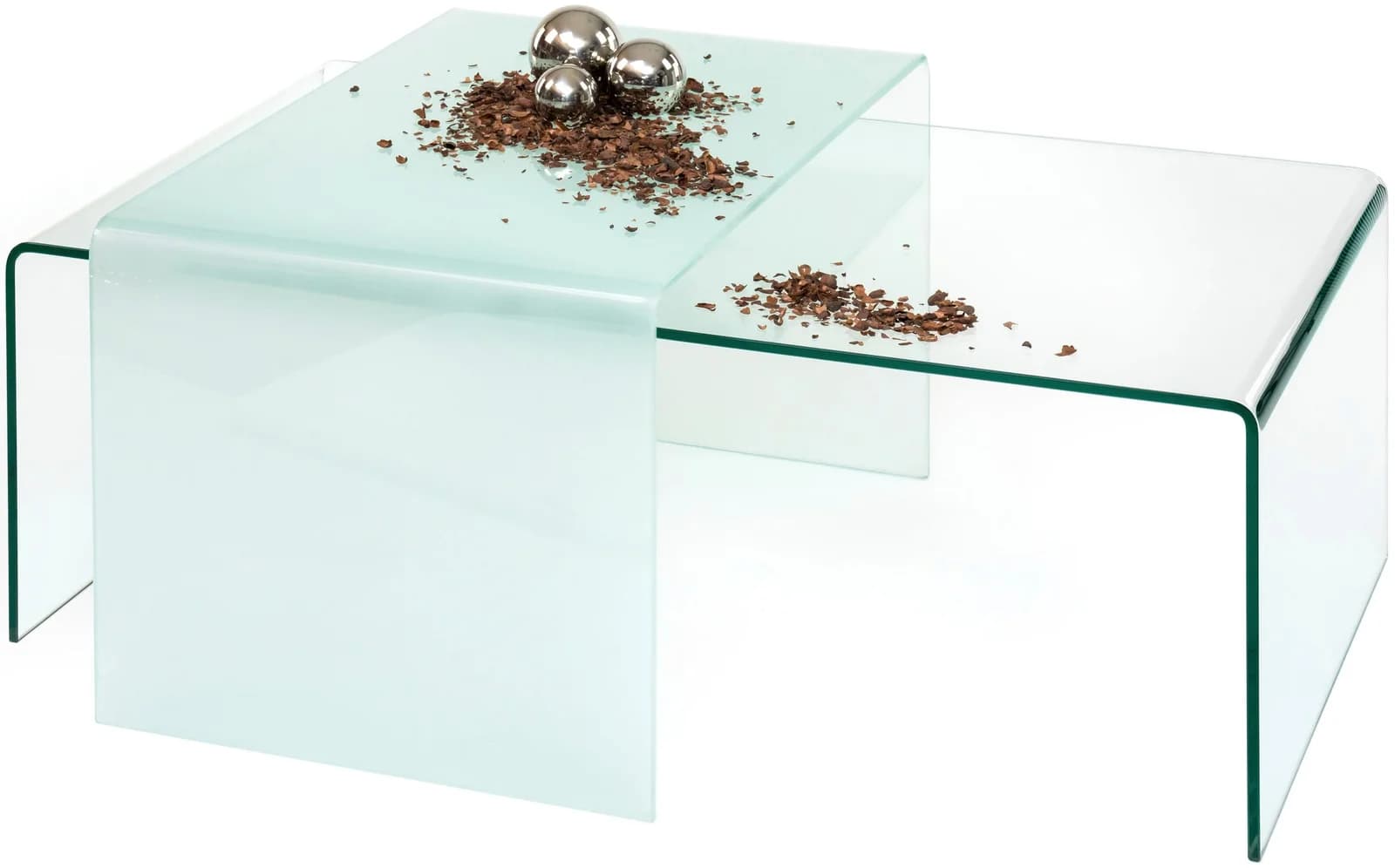 Moderner Couchtisch und Beistelltisch aus Glas und Lack