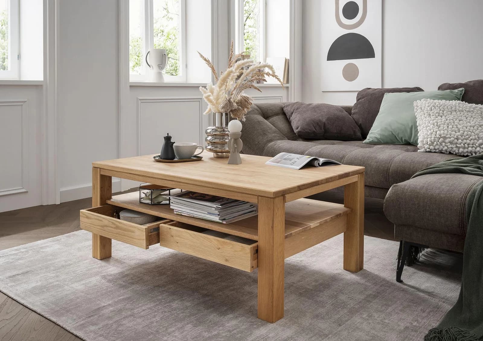 PAROLI Couchtisch Bora massiv Eiche Landhaus-Stil