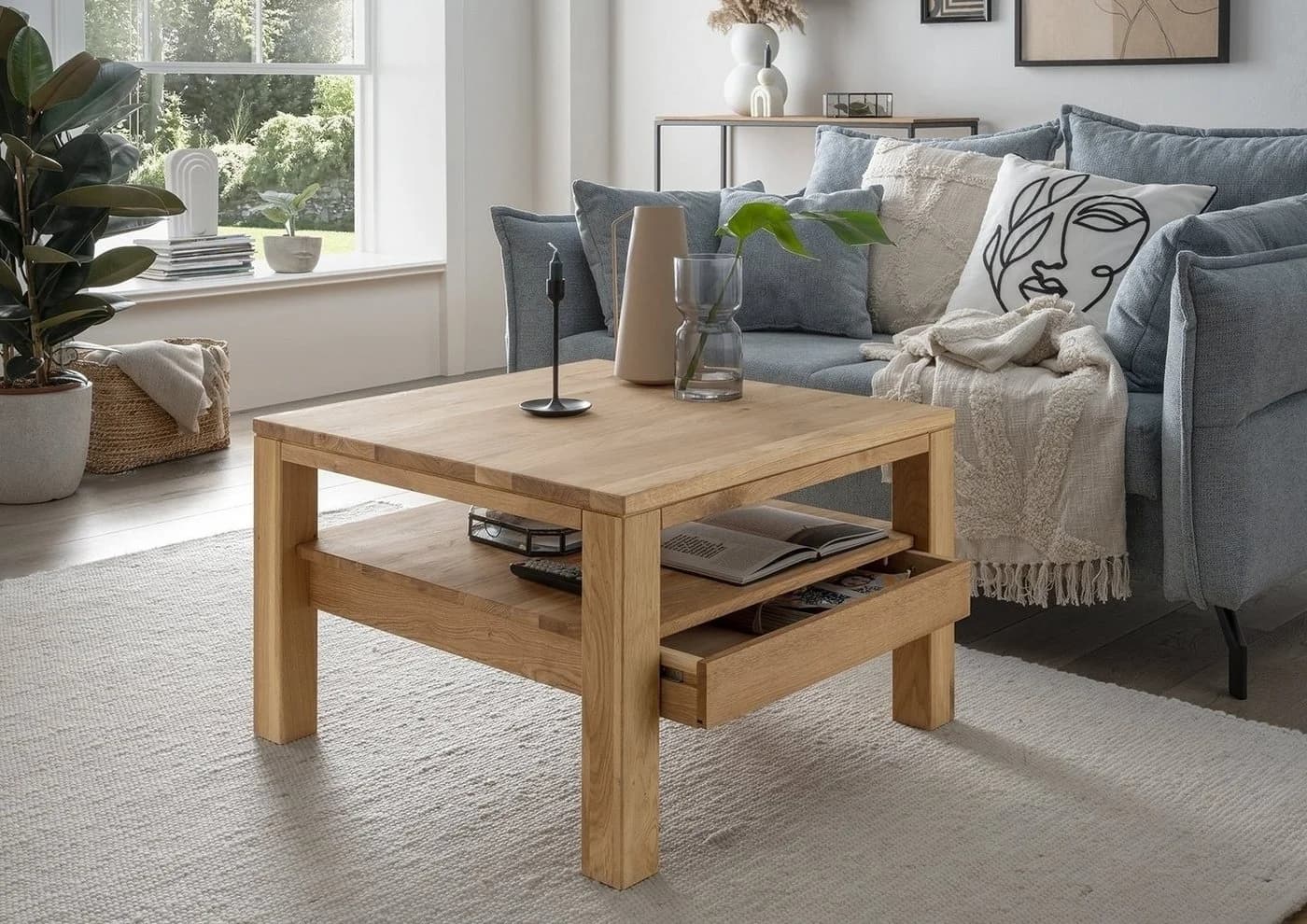 Concept GmbH Couchtisch Eiche Massiv mit Schublade