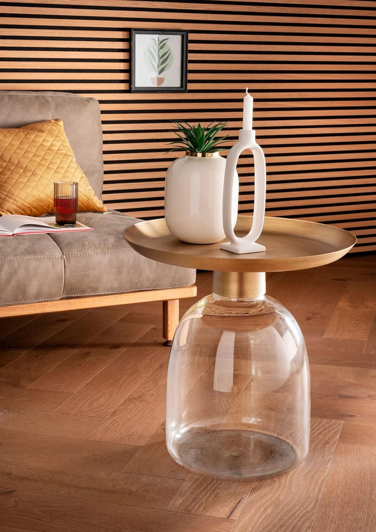 PAROLI Beistelltisch Rund Glas Messing Transparent
