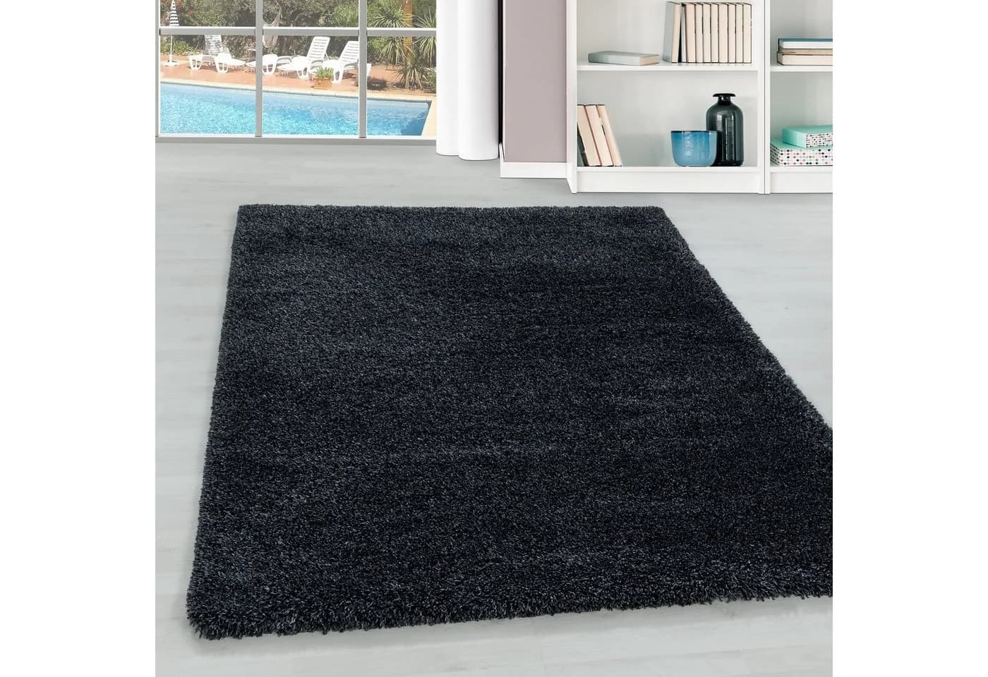 Teppium Shaggy Teppich Unicolor Schwarz 50mm Flor