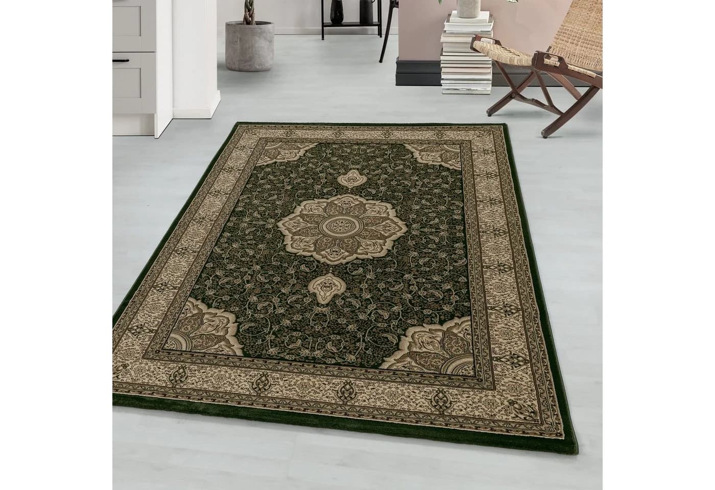 Teppium Teppich Orientalisch Design Grün Kurzflor Pflegeleicht