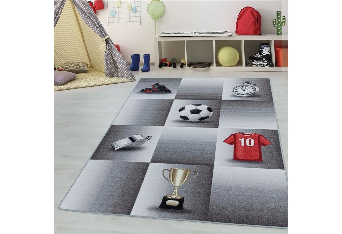 Teppium Kinderteppich Fußball-Design Rechteckig 7 mm