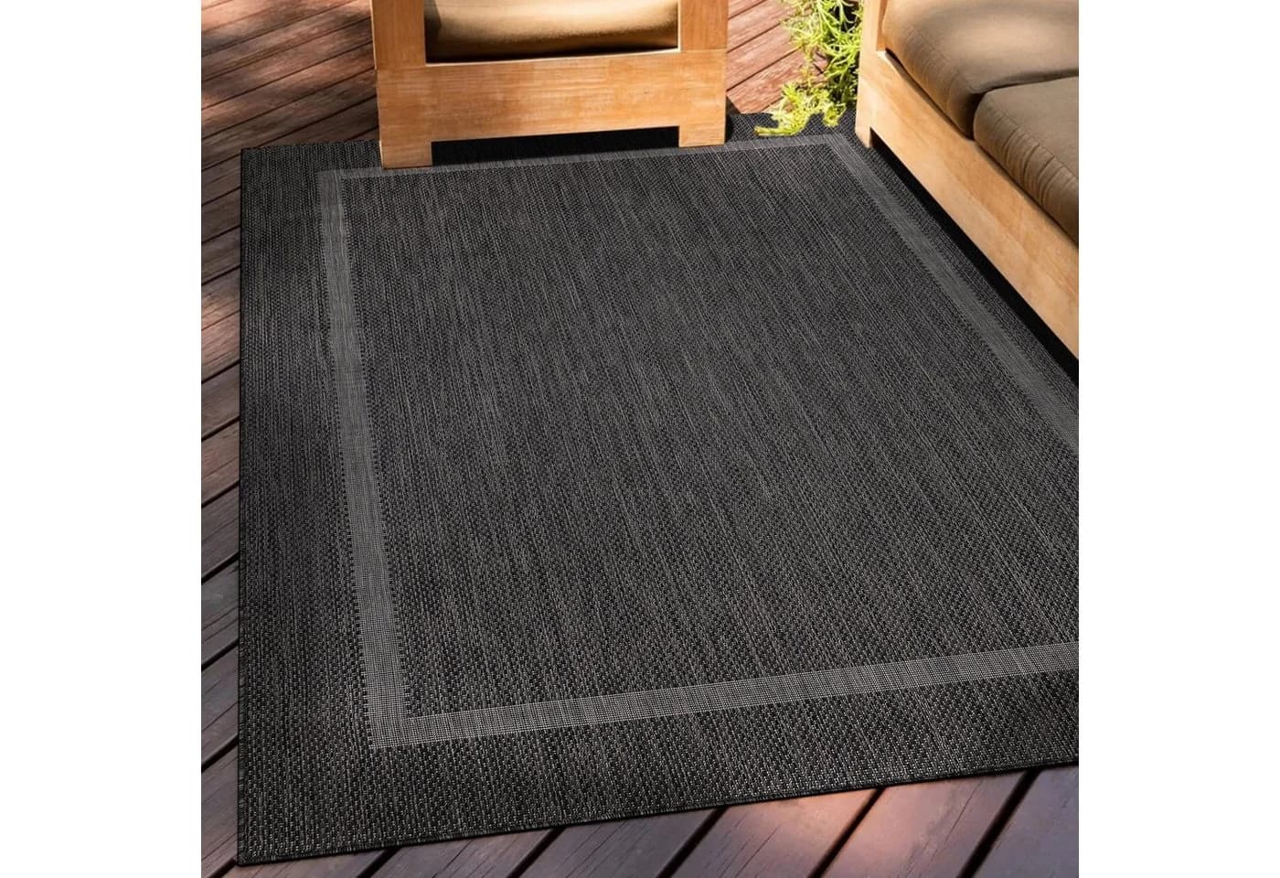 Teppium Teppich Unicolor Schwarz Wetterfest Balkon Küchenteppich Flachgewebe