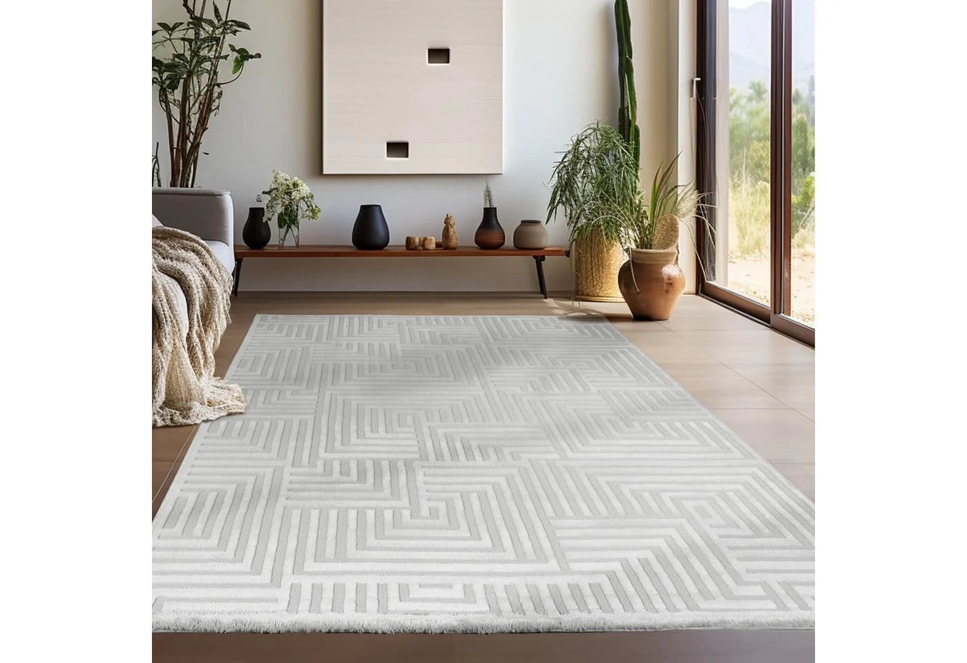 Teppium Teppich Geometrisch Design Silber