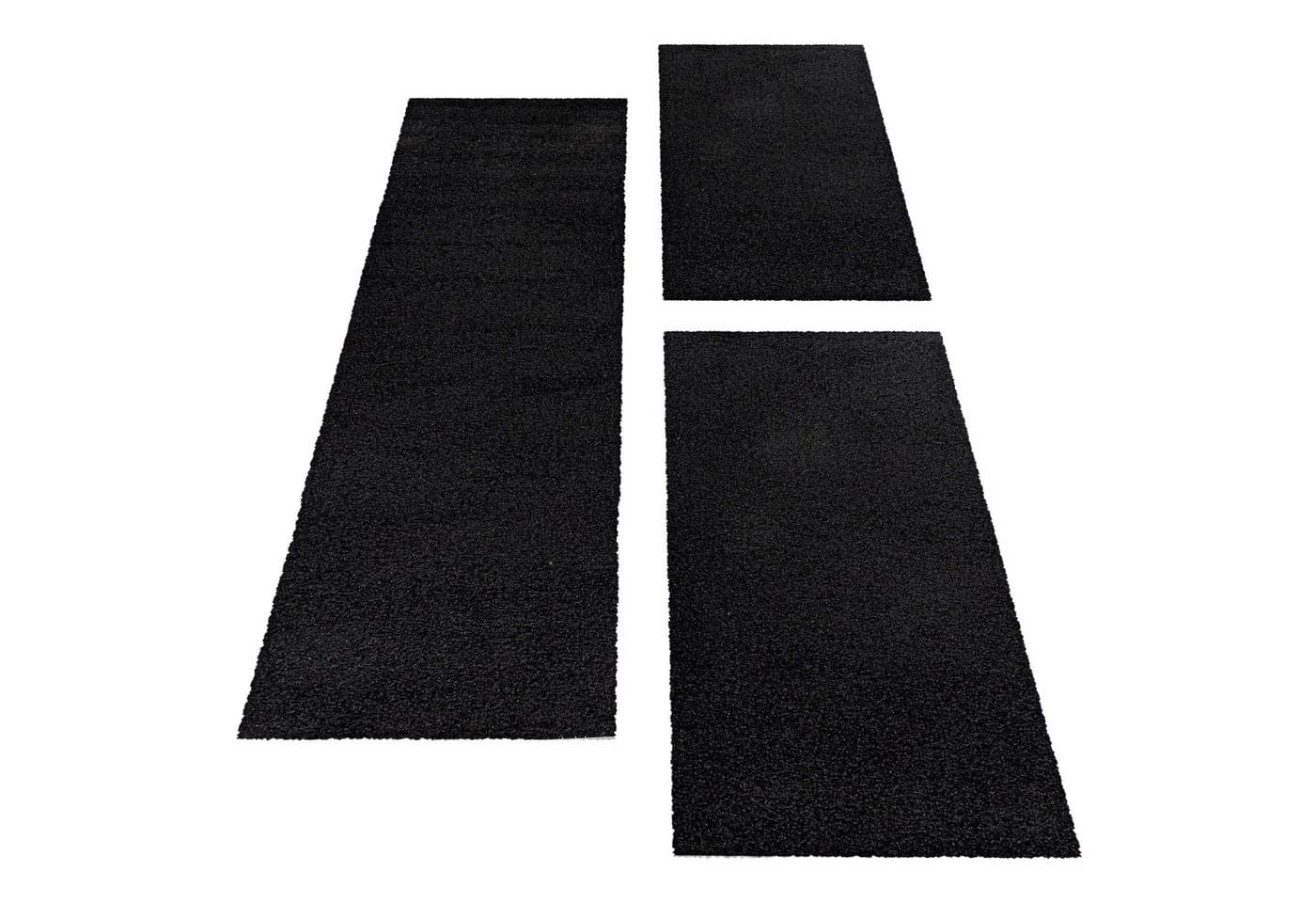 Teppium Teppich Unicolor 3-teilig Anthrazit Hochflor Bettumrandung
