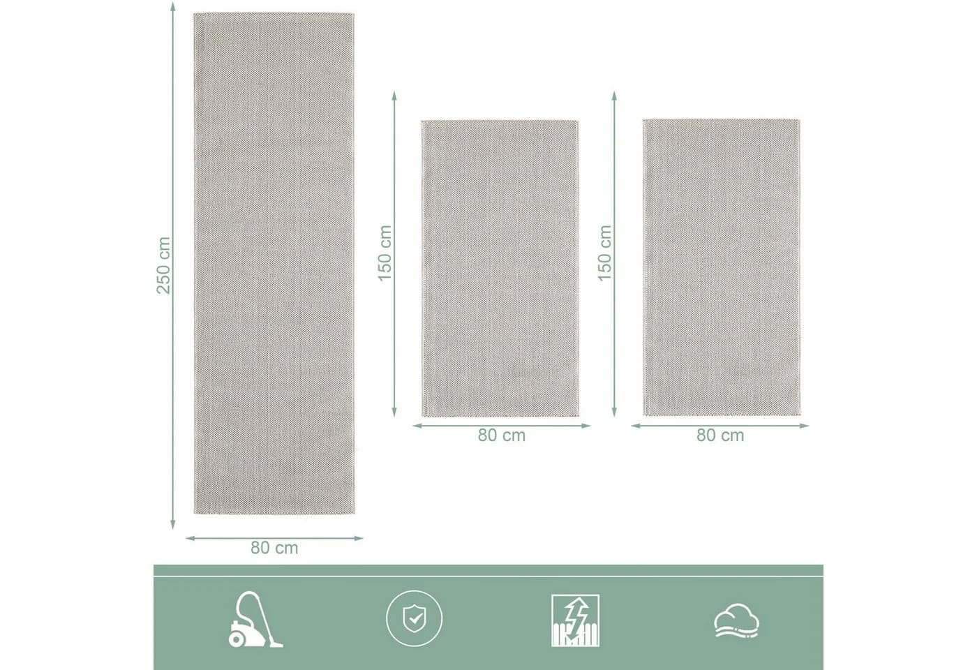 Teppium Teppich Unicolor Creme 3-teiliges Läufer Set