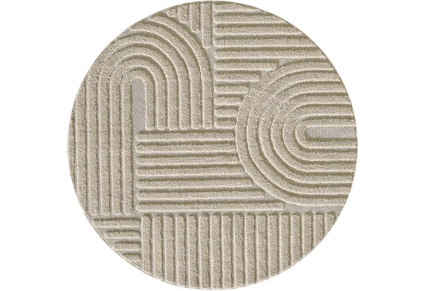 Teppium Hochflor-Teppich Boho-Design Rund Beige