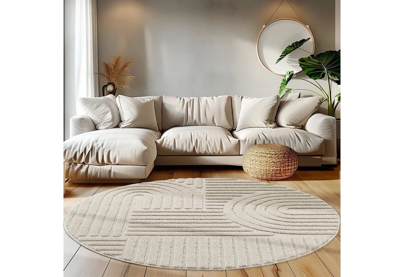Teppium Hochflor-Teppich Boho-Design Rund Beige - Bild 2