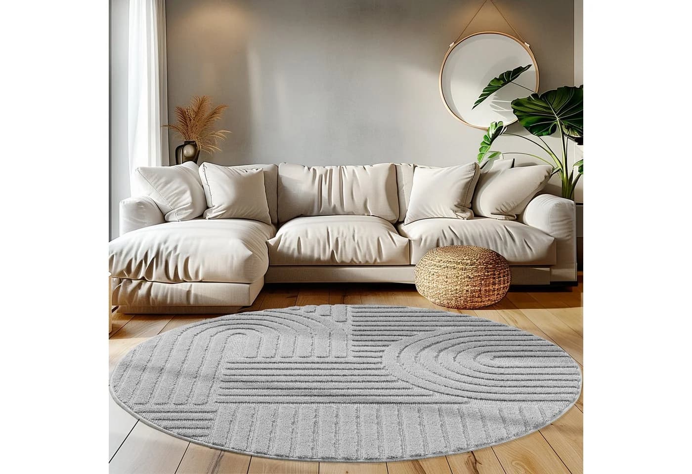 Teppium Hochflor-Teppich Boho-Design Grau Silber Rund - Bild 2