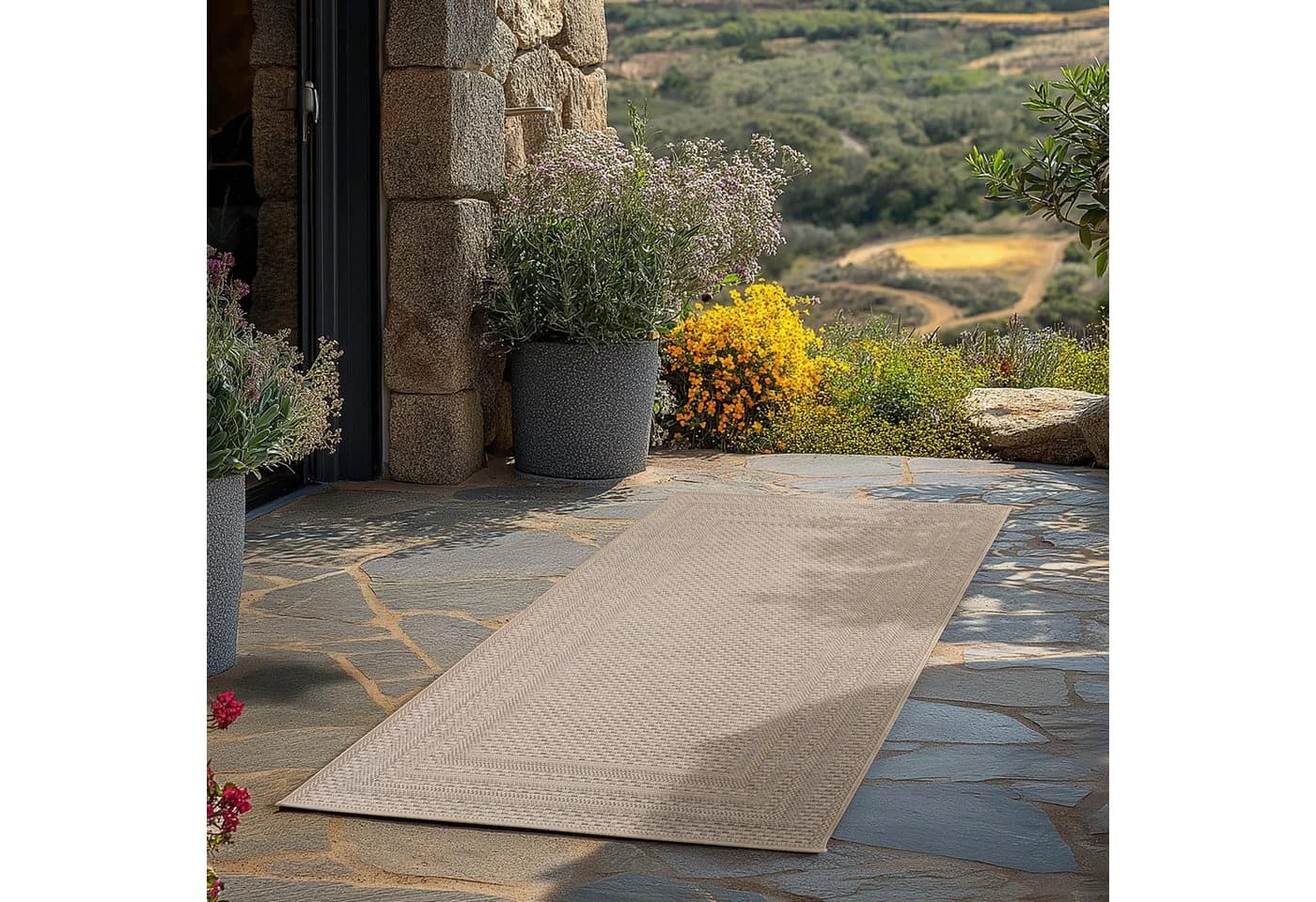 Teppium Outdoor Teppich Schlichter Flatweave 5 mm Indoor Outdoor Wetterfest 3D Optik - Bild 2