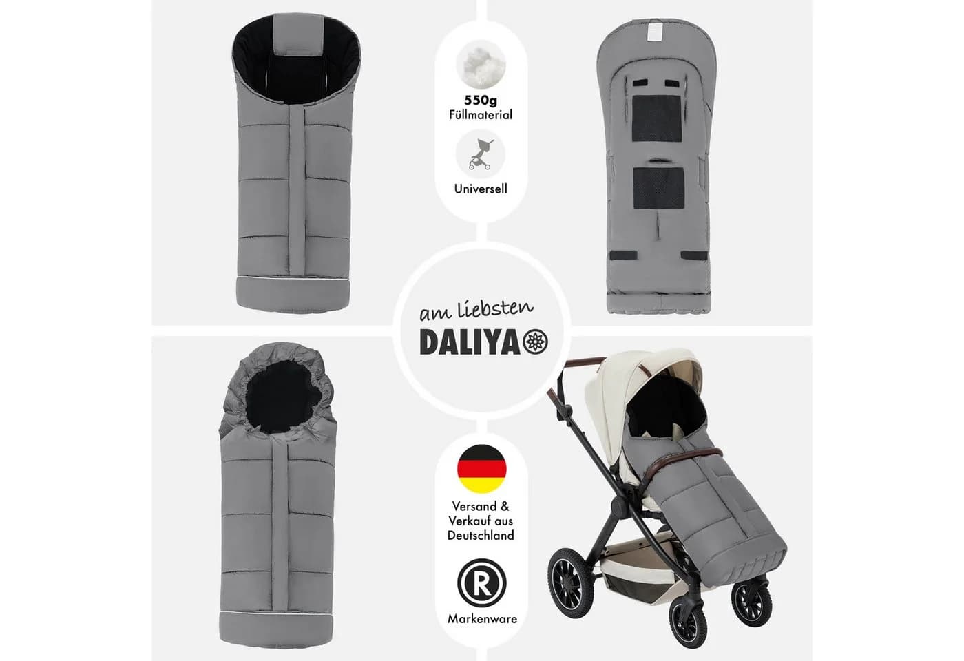 Daliya ArcticLine Winterfußsack Grau Fleece-Innenfutter