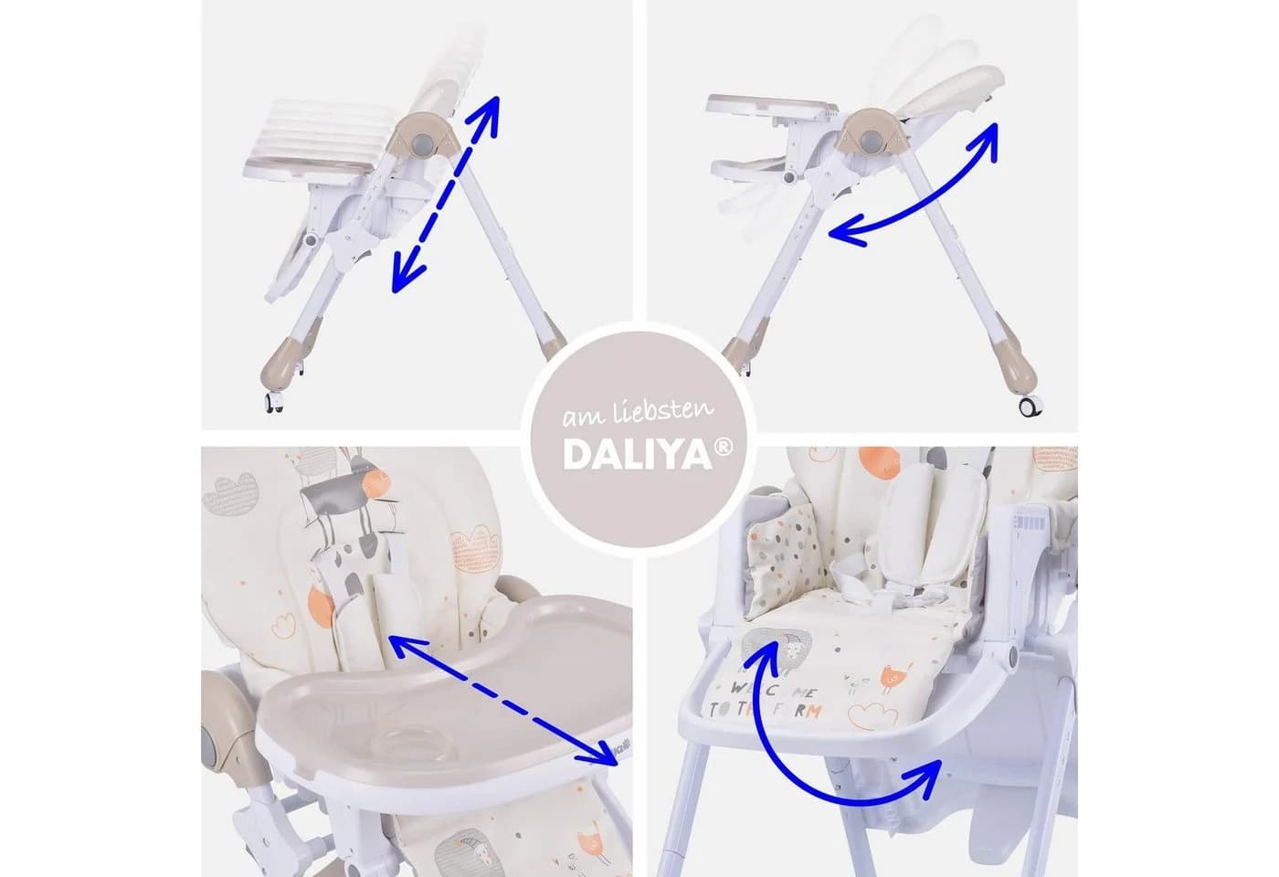 Daliya® SITONMI 3in1 Hochstuhl Beige/Weiß mit Babyliege