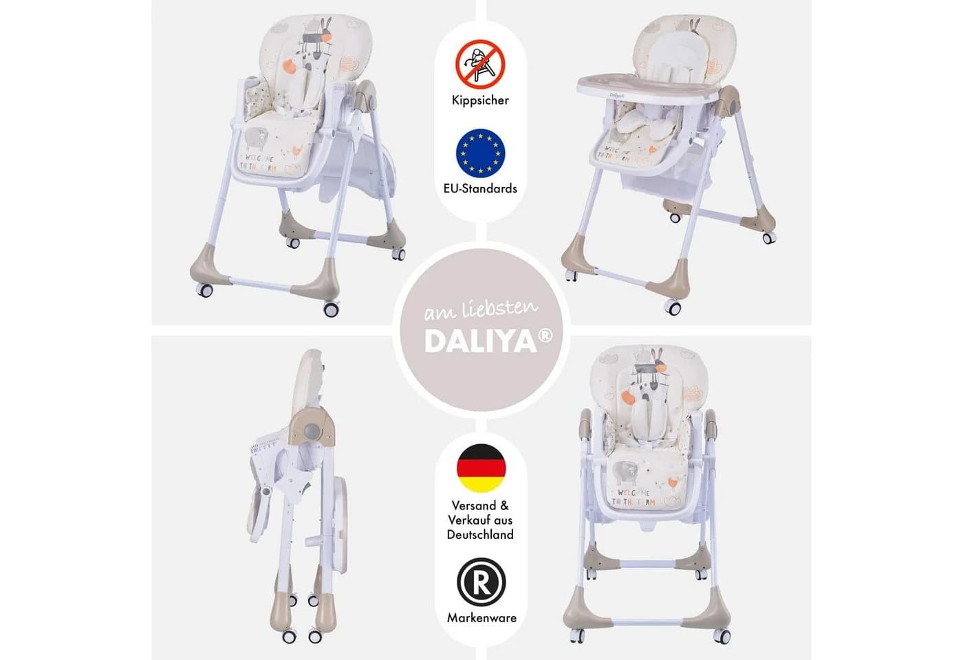 Daliya® SITONMI 3in1 Hochstuhl Beige/Weiß mit Babyliege - Bild 4