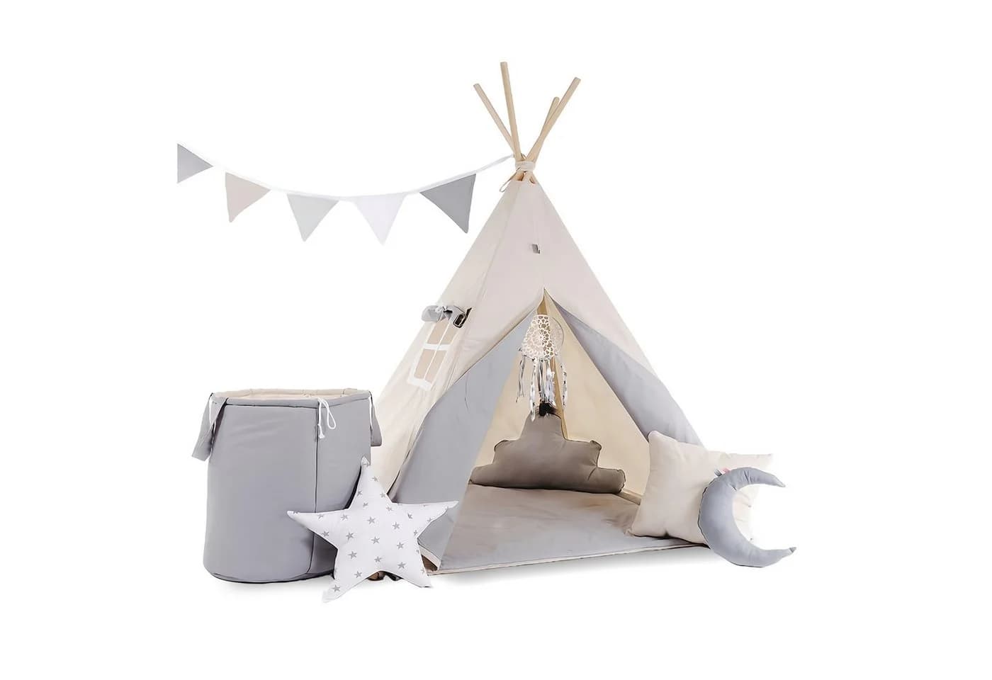 Rainbow Kids Tipi-Zelt "Grauer Wolf" Grau mit Zubehör - Bild 2