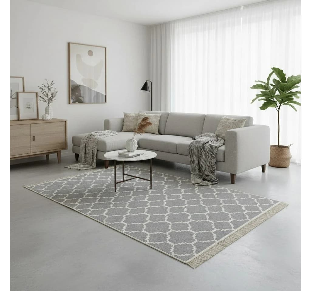 Jimri Wendeteppich Kelim Grau/Weiß Boho Kilim - Bild 4