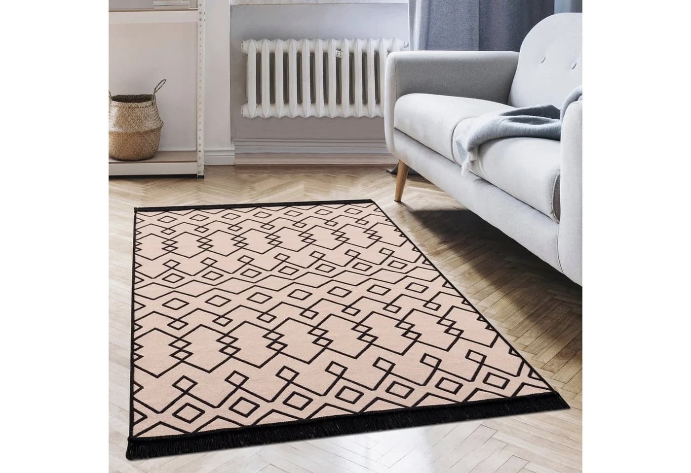 Jimri Teppich Kelim Wendeteppich Schwarz-Beige Boho-Kilim - Bild 4