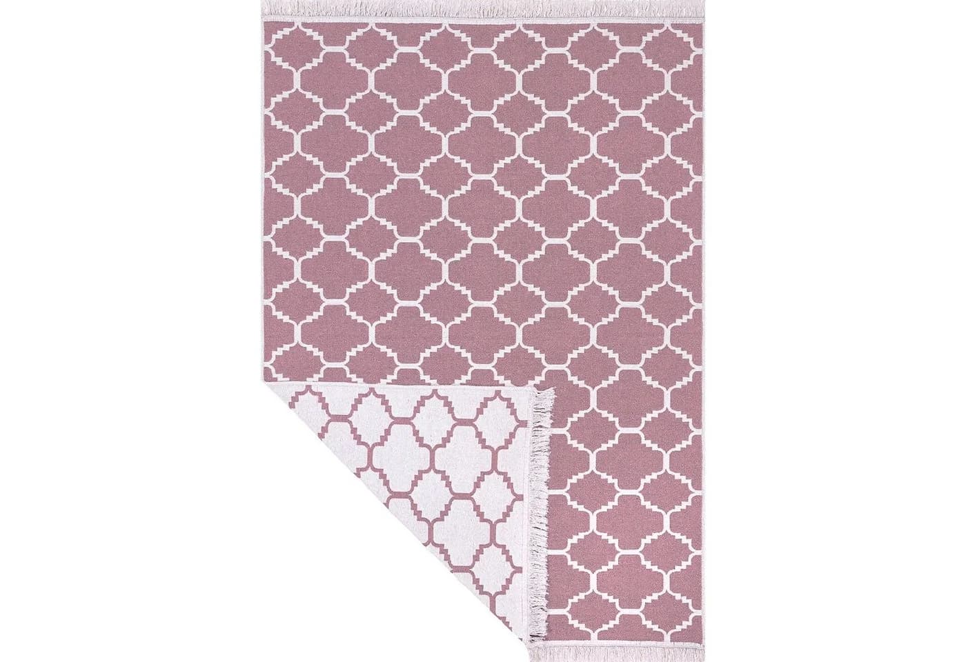 Jimri Kelim-Teppich Boho-Stil Rosa/Weiß Maschinell Gewebt