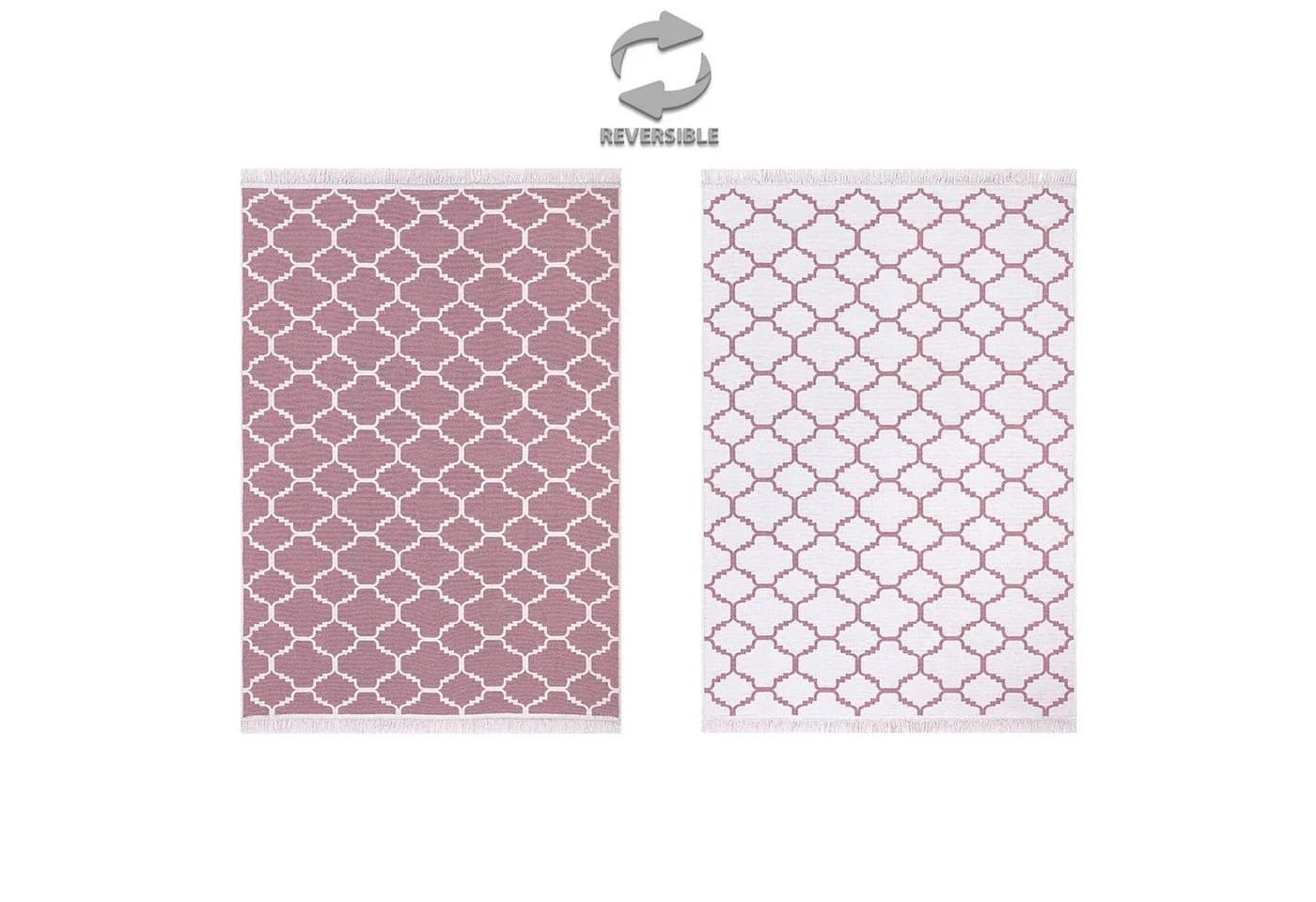 Jimri Kelim-Teppich Boho-Stil Rosa/Weiß Maschinell Gewebt - Bild 2