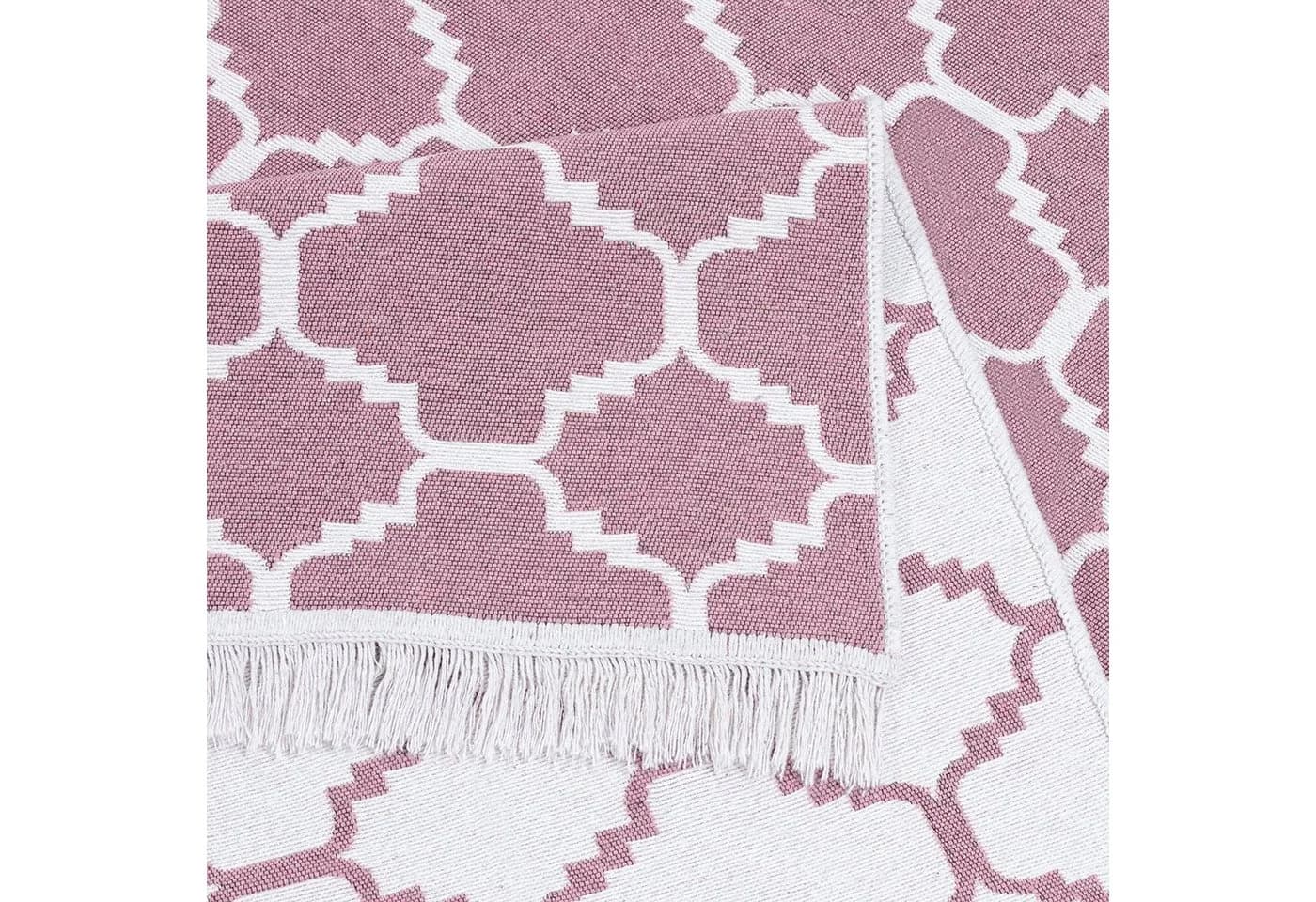 Jimri Kelim-Teppich Boho-Stil Rosa/Weiß Maschinell Gewebt - Bild 5