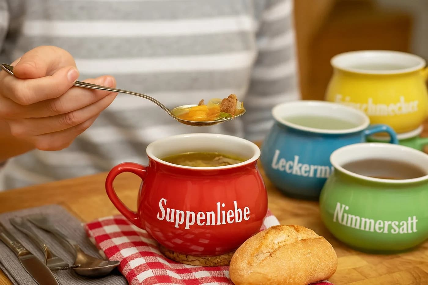 BURI Suppentassen 4er Set Keramik mit Henkel bunt - Bild 4
