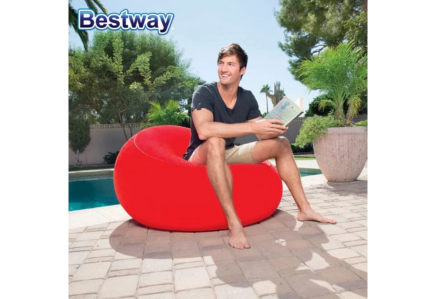 Bestway aufblasbarer Sessel weiß mit beflockter Oberfläche - Bild 4