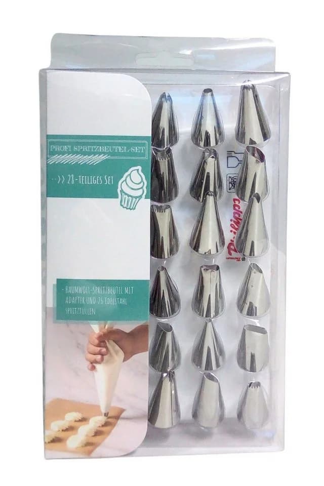 BURI Spritzbeutel-Set mit 26 Edelstahl-Tüllen & Baumwollbeutel
