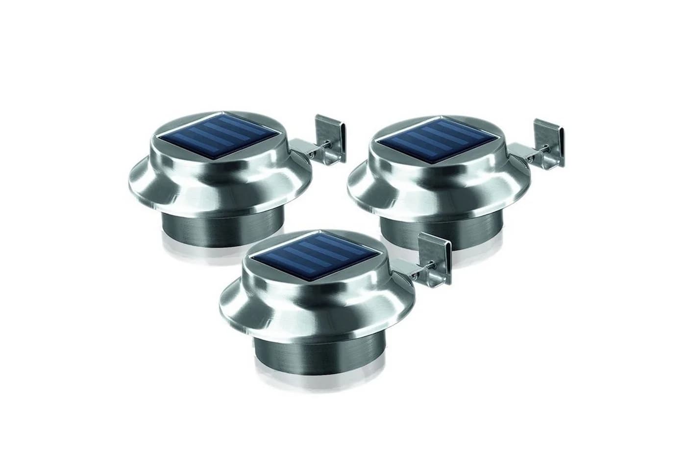 BURI Solar-Gartenleuchte 3er-Set Edelstahl Dachrinnenleuchte