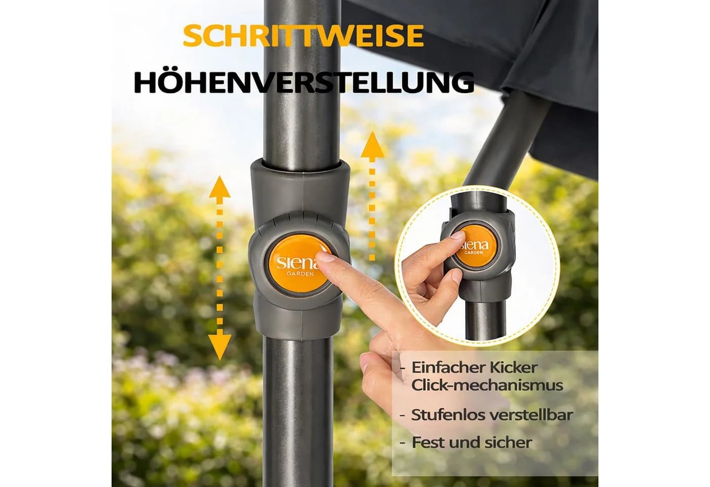 BURI Sonnenschirm 210x140 cm Grau Kippbar Push-System - Bild 4