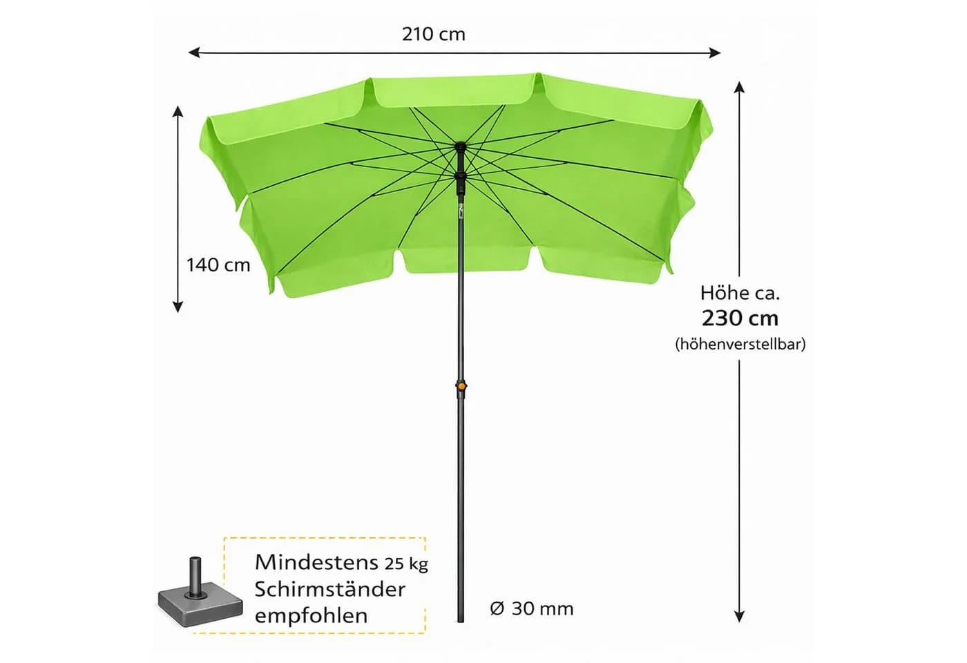 BURI Sonnenschirm Limette 210x140 cm Rechteckig Kippbar - Bild 5