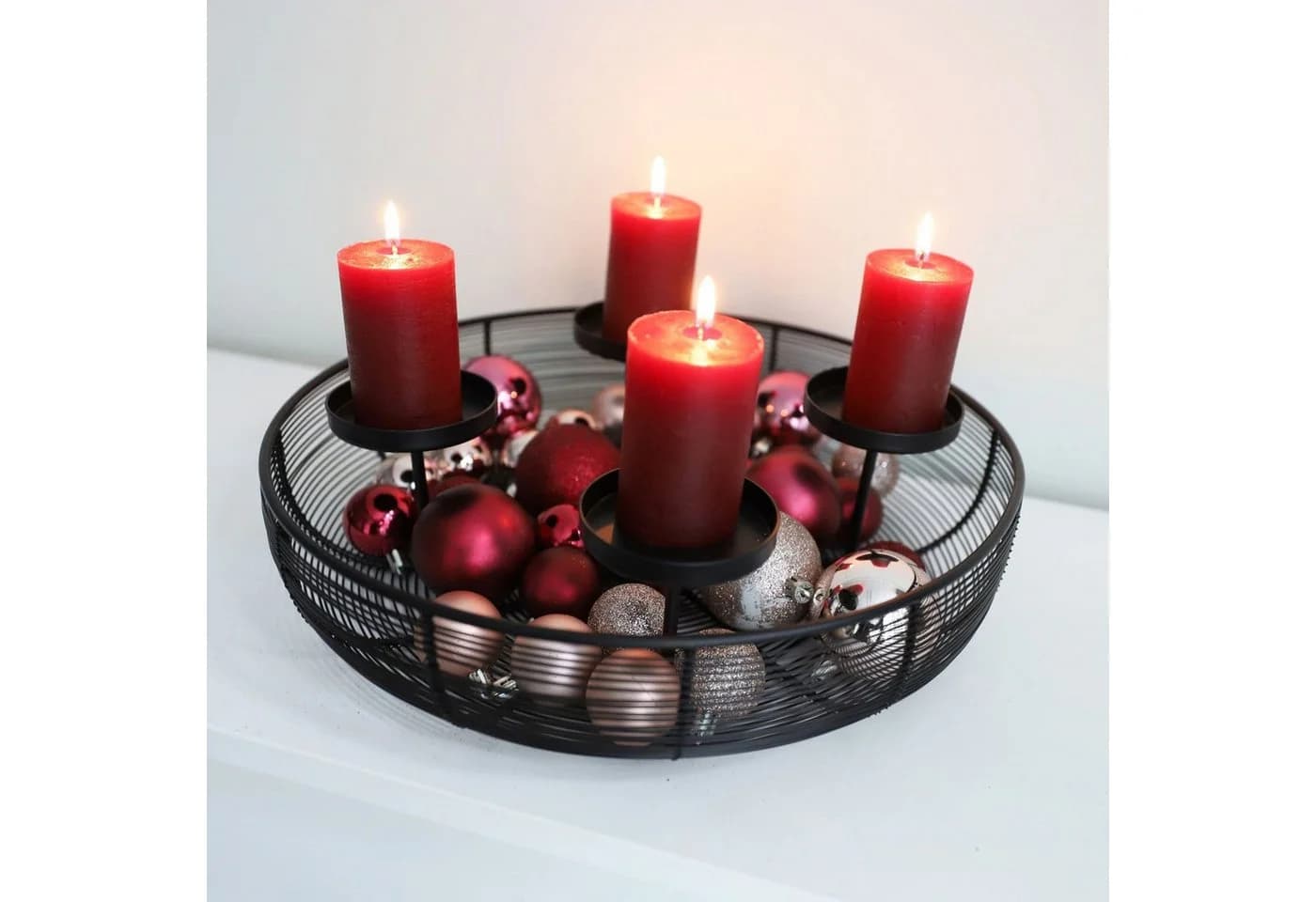 BURI Adventsleuchter Metall-Adventskranz Ø36cm mit Metallschale - Bild 3