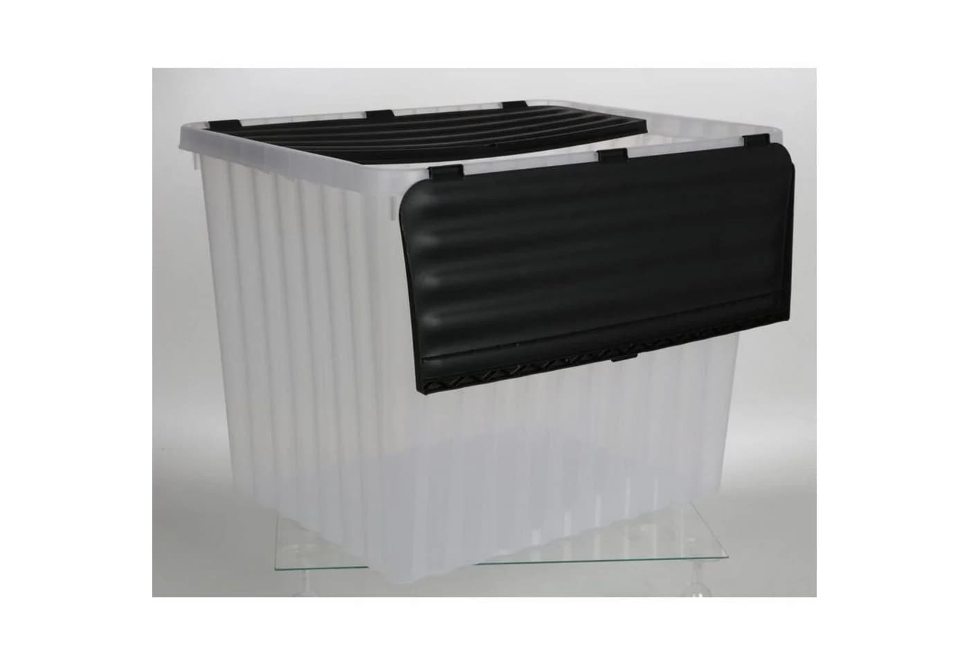 Jelenia Plast Aufbewahrungsbox Wellenbox transparent mit Klappdeckel 88L