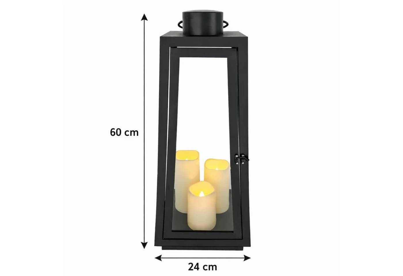 BURI LED Laterne 3 LEDs Timer 60cm Schwarz Metall Kerzenhalter Windlichter - Bild 3