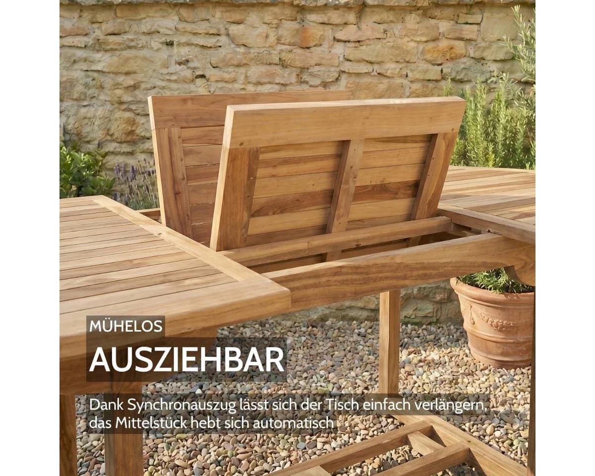 Liadomo Gartentisch Aruba Teak Ausziehtisch Oval Braun