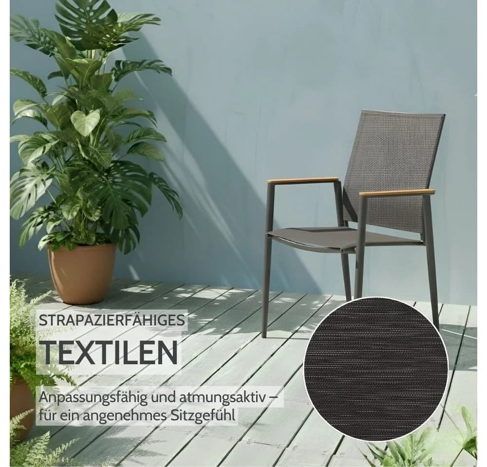 Liadomo Gartenstuhl Mannoli Stapelbar Aluminium Teak Grau