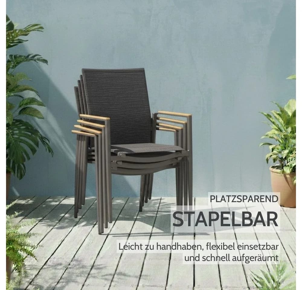Liadomo Gartenstuhl Mannoli Stapelbar Aluminium Teak Grau - Bild 3