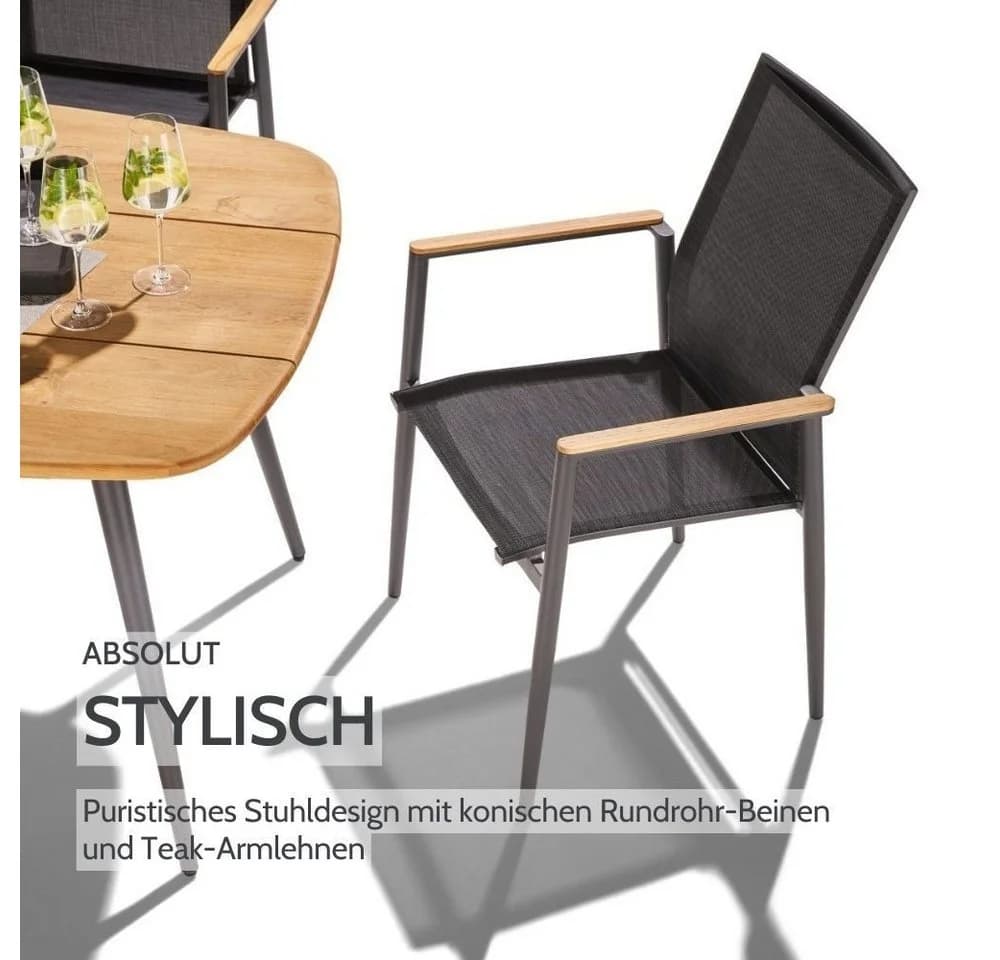 Liadomo Gartenstuhl Mannoli Stapelbar Aluminium Teak Grau - Bild 4