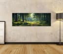 islandburner Leinwandbild Wald mit Sonnenstrahlen Natur Panorama Bild 1