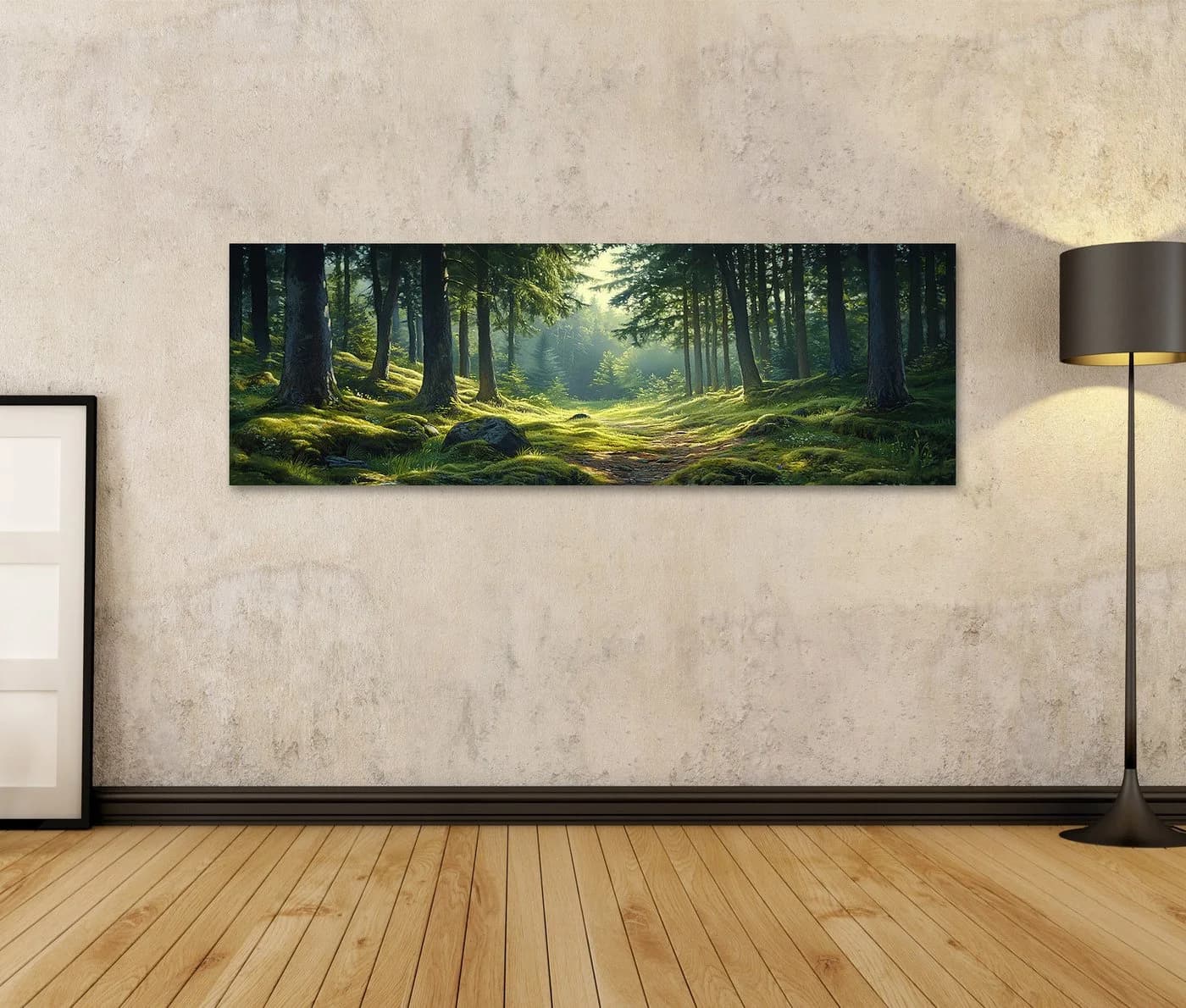 islandburner Leinwandbild Wald mit Sonnenstrahlen Natur Panorama