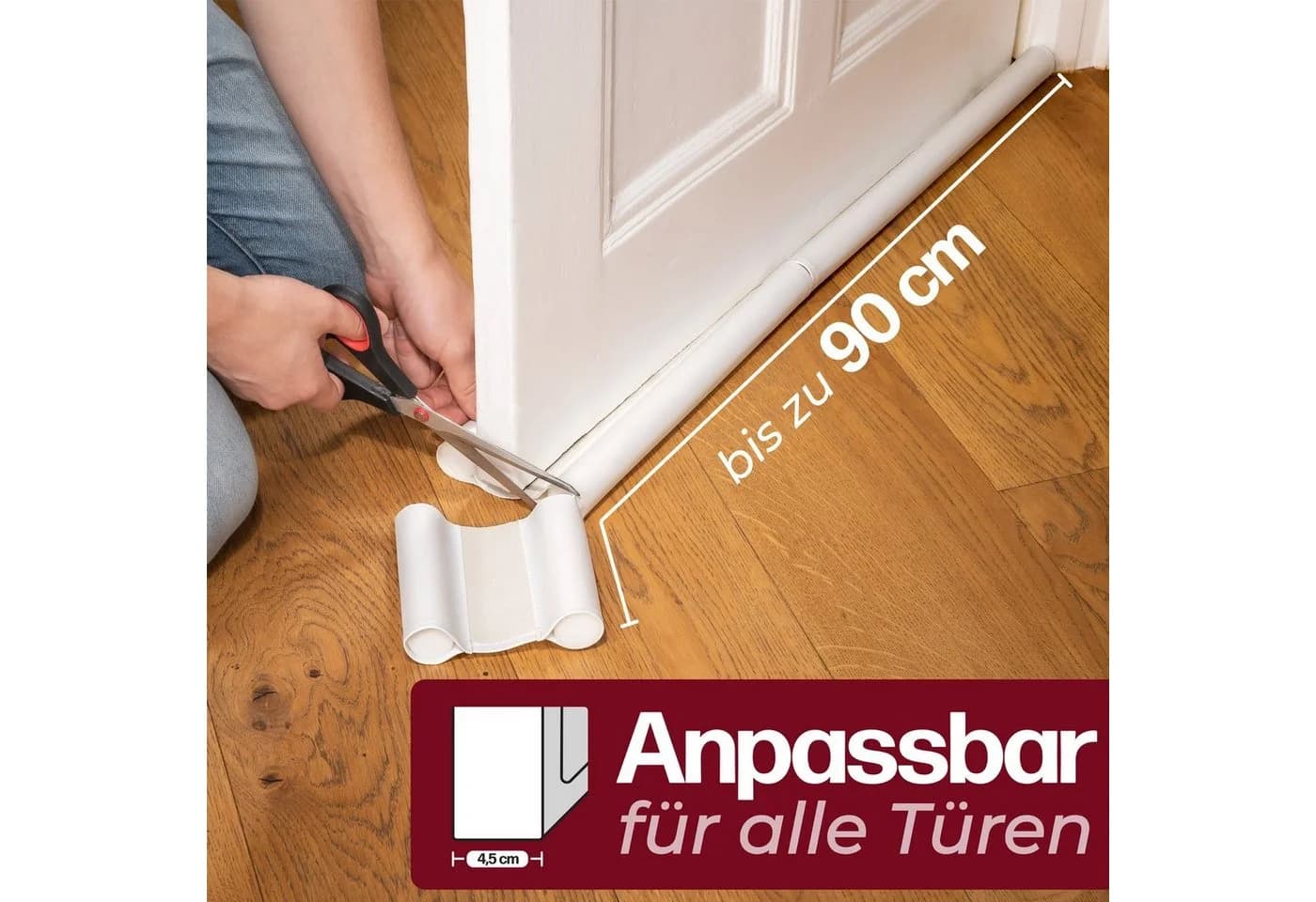 Praknu Zugluftstopper 2-tlg. Weiß - Zuschneidbar & Einfach Montierbar - Bild 3
