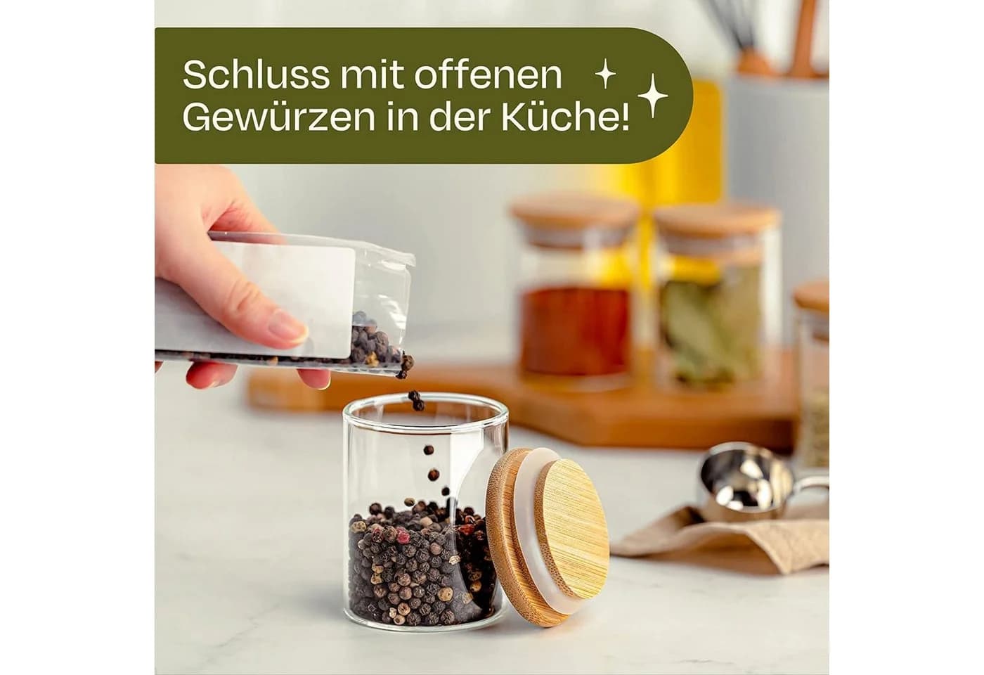 Praknu Vorratsglas Gewürzbehälter 10er Set 120ml Glas Bambus
