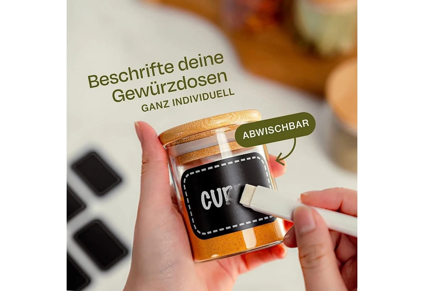 Praknu Vorratsglas Gewürzbehälter 10er Set 120ml Glas Bambus - Bild 4