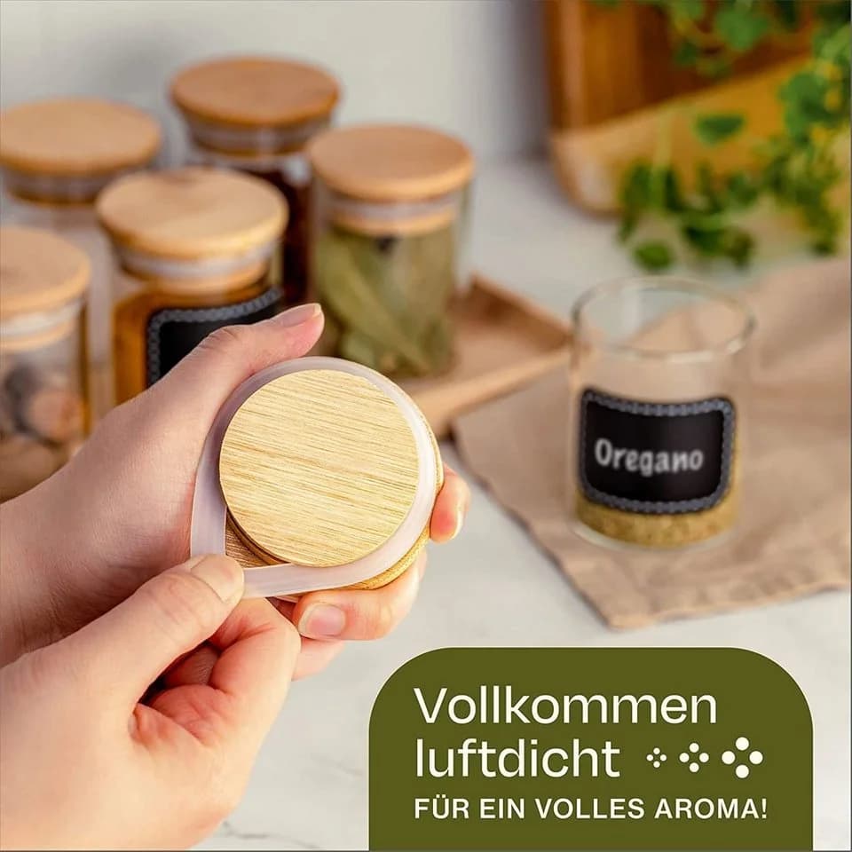 Praknu Vorratsglas Gewürzbehälter 10er Set 120ml Glas Bambus - Bild 5